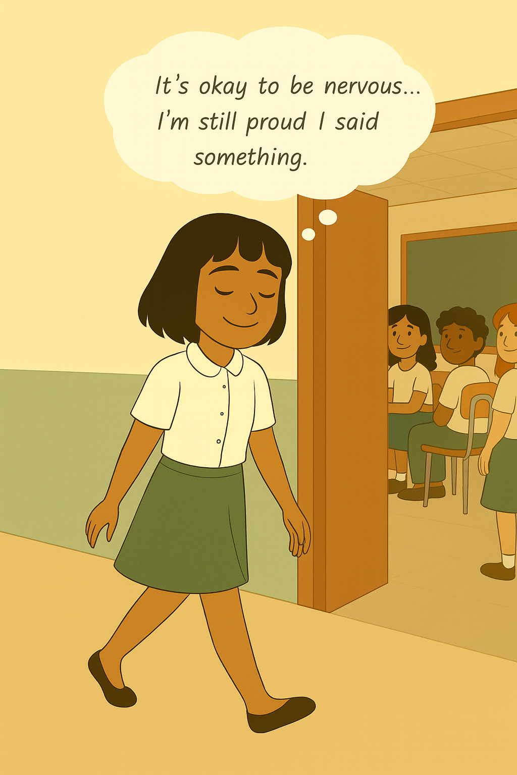 贝拉带着温柔的微笑平静地走着